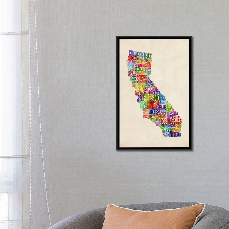 « california tompsett »,« california typography », impression sur toile, "michael tompsett" , impression sur toile