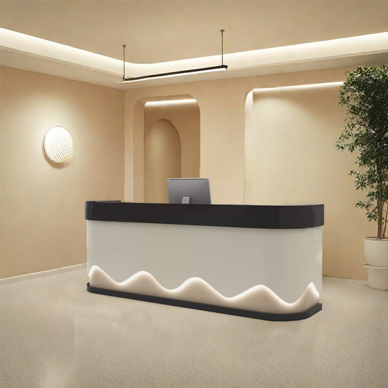 Rectangular Modern Front Desk, Standing Reception Desk Podium, Beige