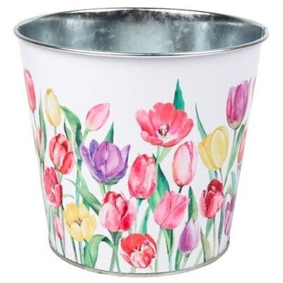 Tulip Garden Printed Metal Planter