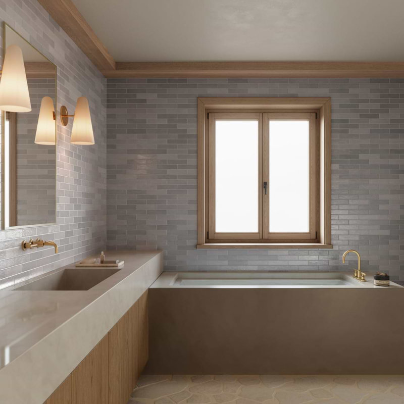 Montauk 2x8 Mixed Finish Ceramic Tile, Fog Gray