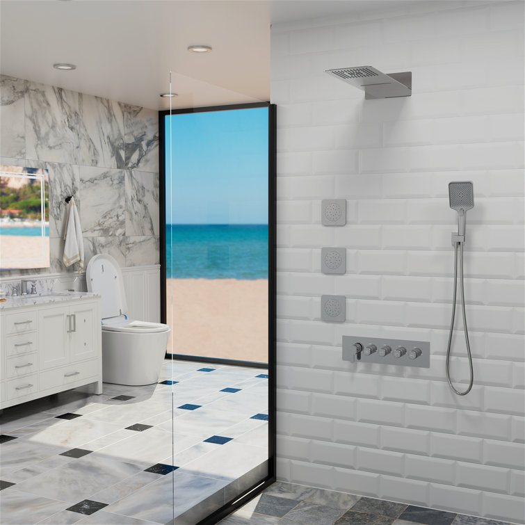 4 Functions Luxury Shower System with 3 Body Jets, Wall Mounted (Rough-in Valve Included)