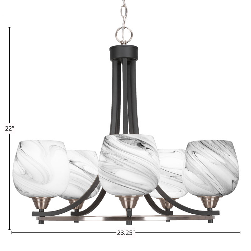 Agnesa 5 Light Uplight Chandelier Shown In Matte Black & Brushed Nickel Finish With 6" Onyx Swirl Glass