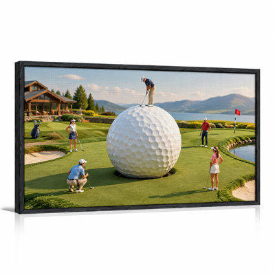 Giant White Golf Ball With Golfers On Scenic Course Canvas Wall Art
