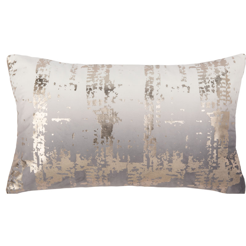  Abstact Rectangular Pillow Cover and Insert, Silver/Beige