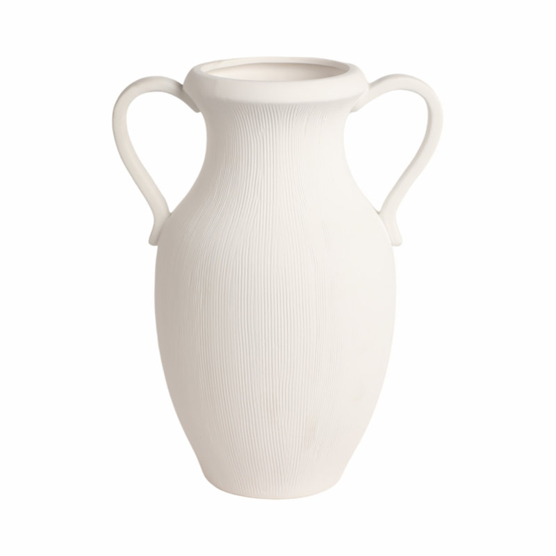 Stoneware Table Vase, White, 15" H x 11" W x 8" D