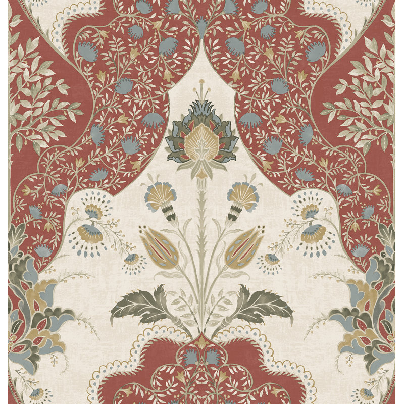 Auden Green Floral Grandeur Wallpaper, Red