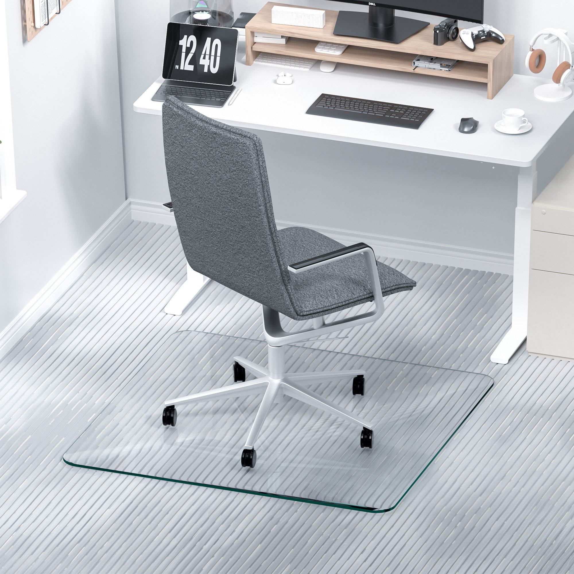 Tempered glass chair mat with online lip