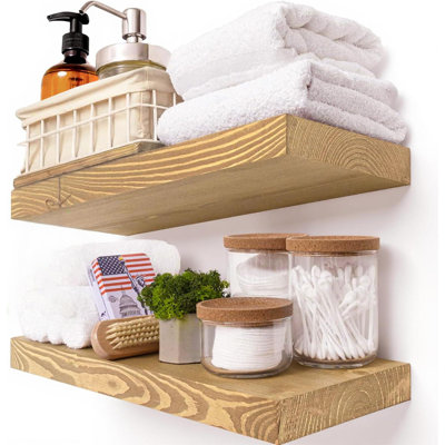 Ensemble de 2 tablettes flottantes en bois naturel