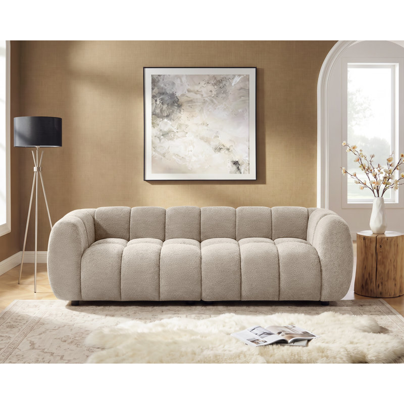 Modern Upholstered Sofa, Tufted Couch, Camel