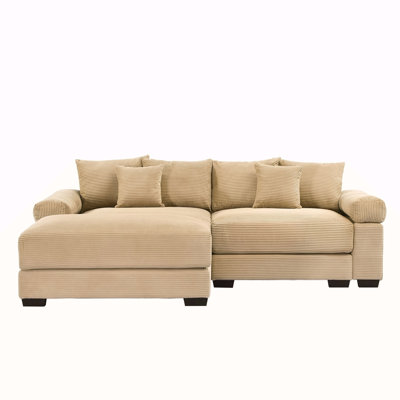 92"  Oversized Cloud Modular L-Shape Sectional Couch, Soft Corduroy Fabric, With Chaise, Deep Seat Wide Armrests, Ergonomic Design, 6 Throw Pillows, Easy Assembly, For Living Rooms, Lounges,Camel