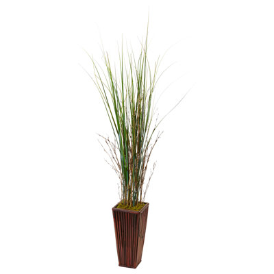 54'' Faux Grass Plant in Wood Planter