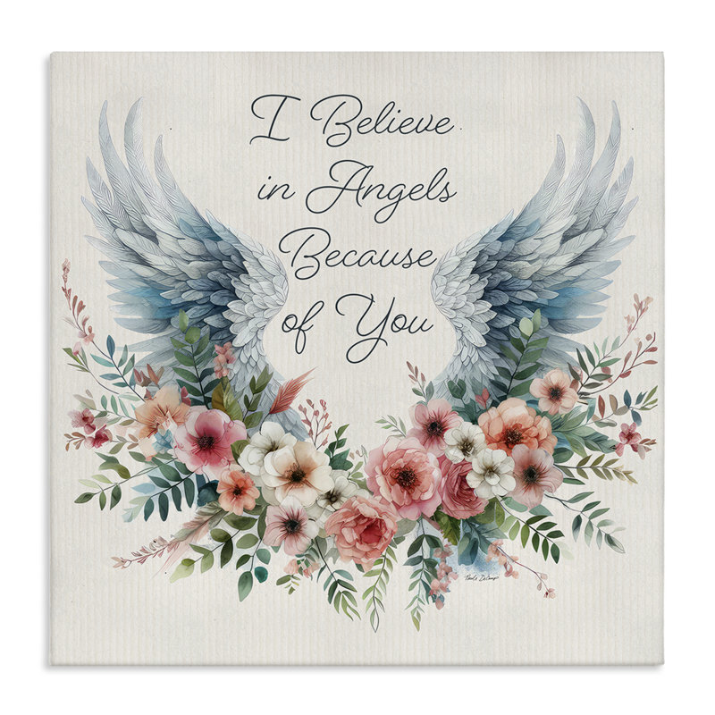 "Floral Believe In Angels", art mural sur toile par Nicole DeCamp, H 24 po x l 24 po