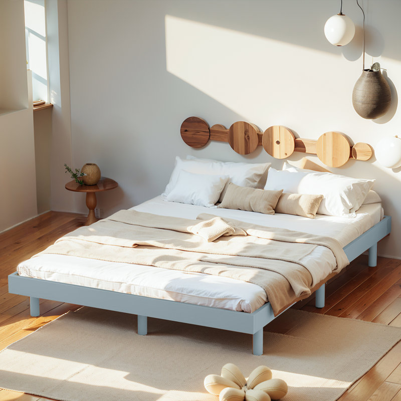 Sleek Modern Floating Platform Bed Frame, Grey, Full / Double