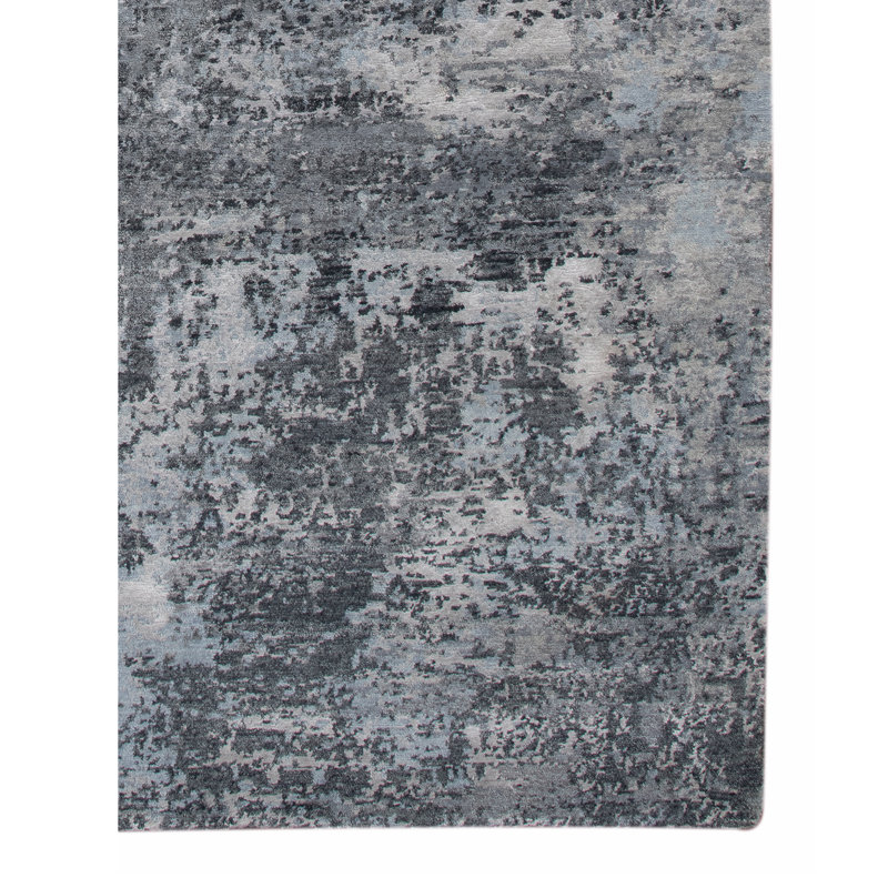 Gray Abstract Hand-Knotted Wool and Viscose 8' x 10' Rug
