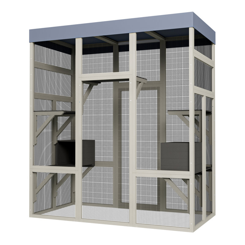 Enceinte de chat 62,6 po en bois gris pour l'extérieur Catio