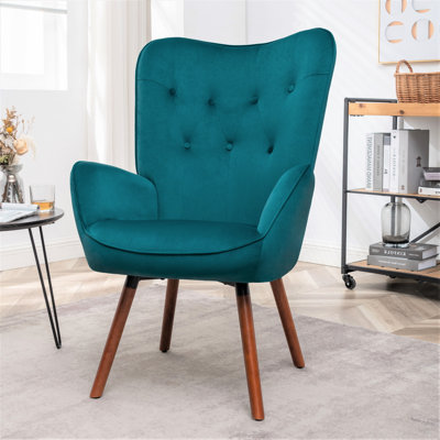 Fauteuil à oreilles de style Mid-Century moderne, fauteuil capitonné en tissu de polyester avec pieds évasés en bois massif pour le bureau de la chambre à coucher et du salon