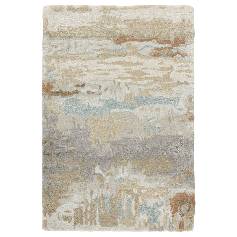 Tapis brun / bleu / gris touffeté à la main à motif abstrait Galewood, Rectangle 2 pi x 3 pi