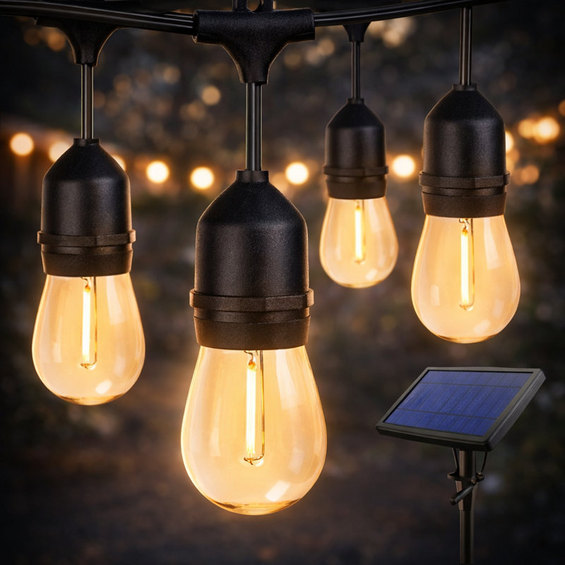 27ft 12-Bulb Solar Powered Outdoor Standard S14 LED String light Shatterproof
