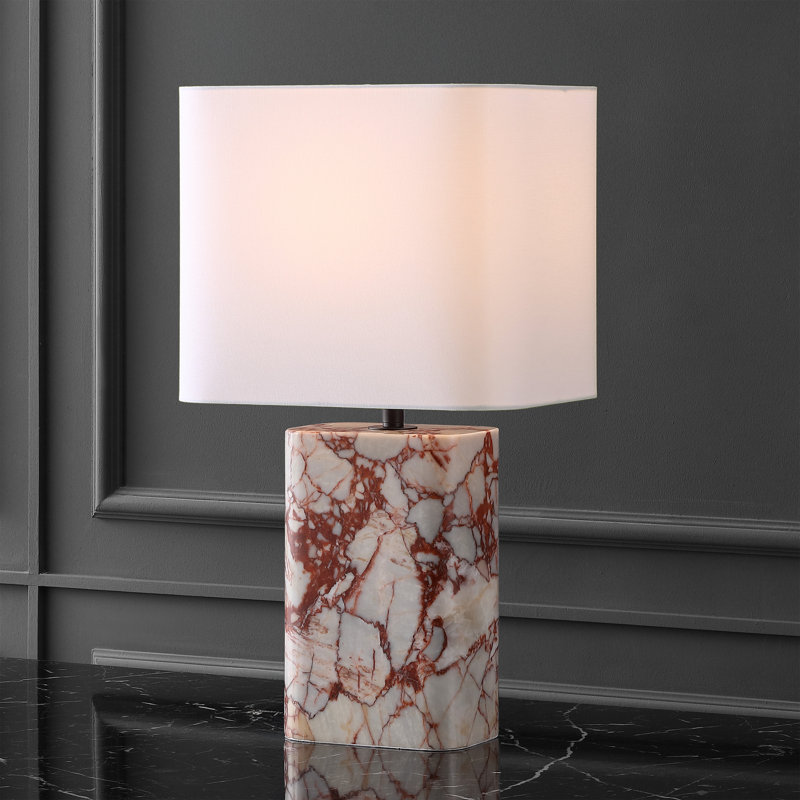 Lisabryna Travertine Table Lamp, White/Red