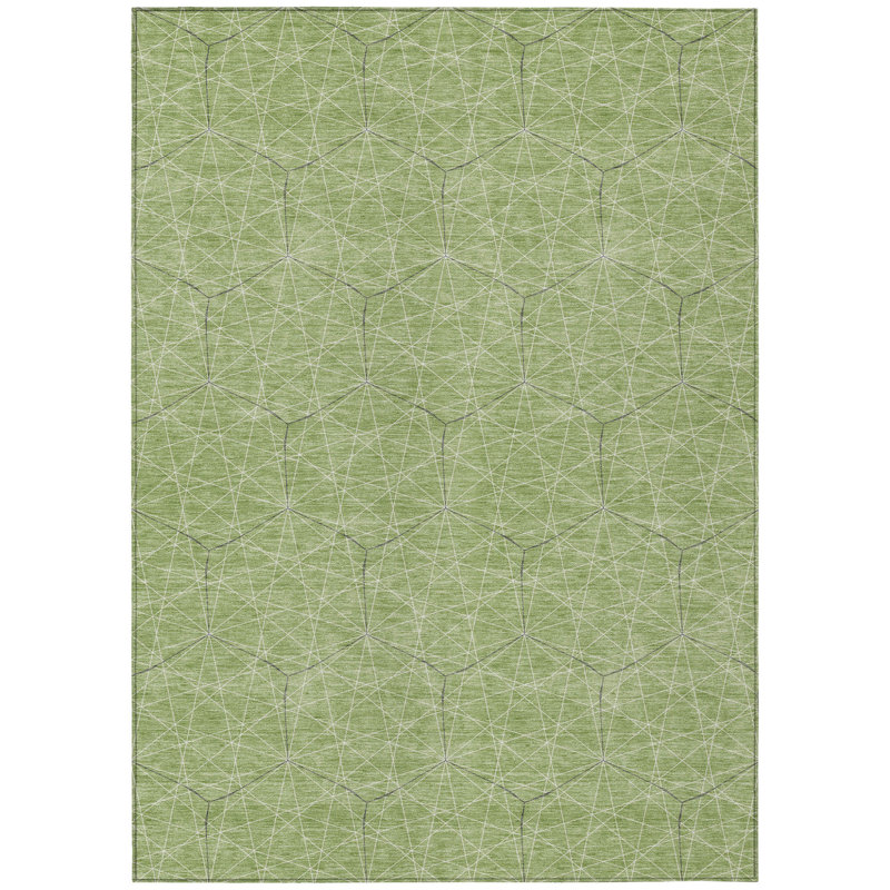 3' X 5' Green Black And Ivory Geometric Washable Indoor Outdoor Area Rug