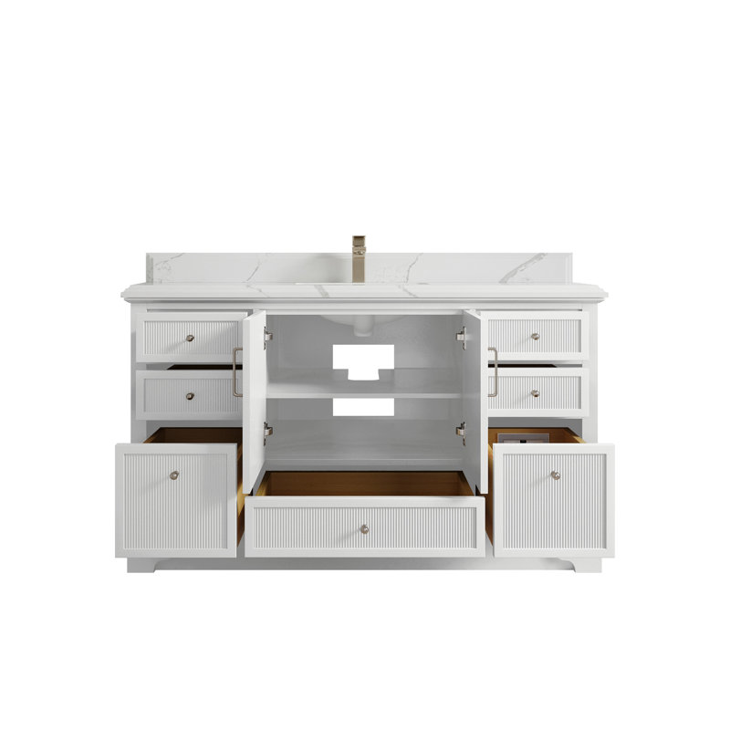 Meuble-lavabo simple Alys 60 avec plan de travail, Calacatta Laza