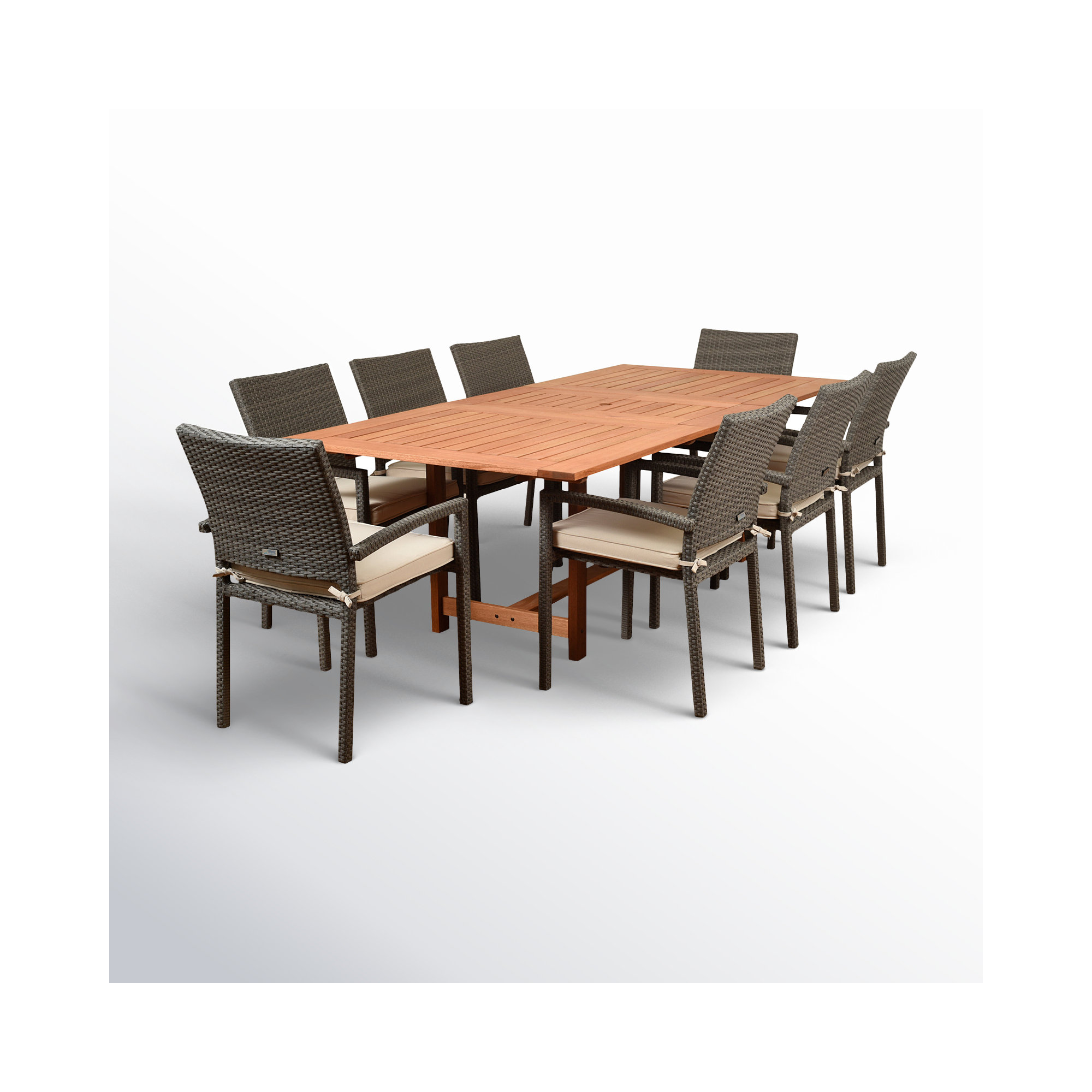Anautica 93'' Rectangular 8 - Person Outdoor Dining Set with Cushions, Gray, Off White