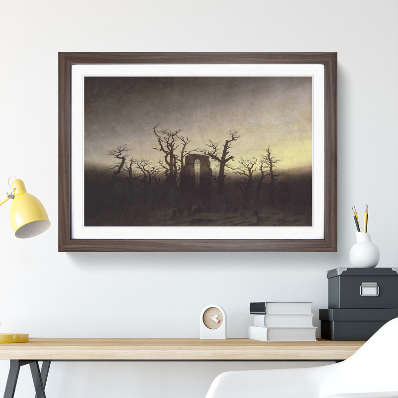 The Abbey and the Oakwood by Caspar David Friedrich - Picture Frame Painting, Walnut, 36cm H x 48cm W x 2cm D