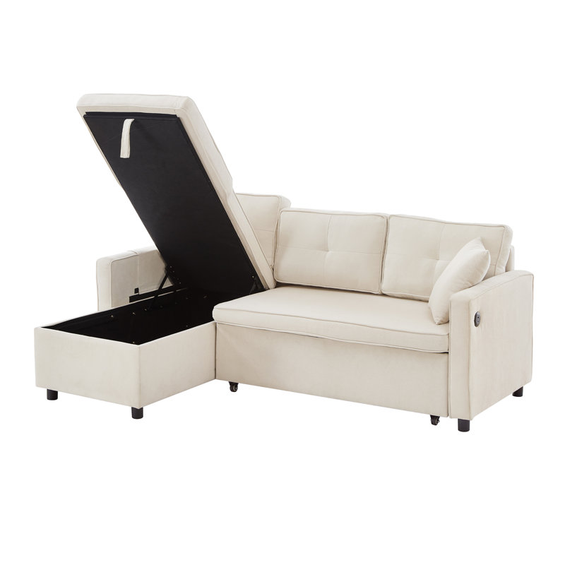 L Shaped Sofa Sleeper & Storage Chaise, Beige