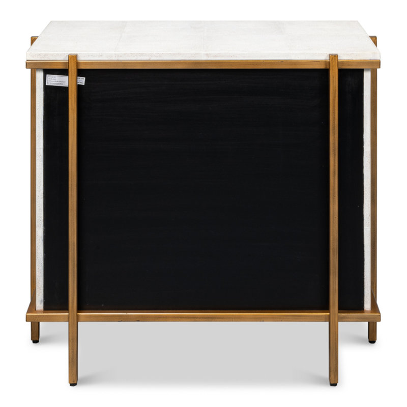 Blakely White Shagreen Leather 3-Drawer Nightstand with Gold Accents