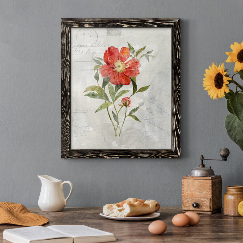 Lin pivoine - peinture sur toile encadrée, H 37,5 po x l 27,5 po x P 1,5 po, Noir