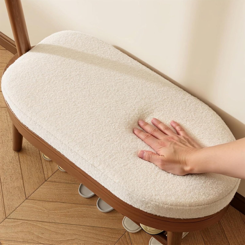 Banc à chaussures en bois d'hévéa avec portemanteau et rangement, organisateur de vestibule avec siège rembourré, Brun