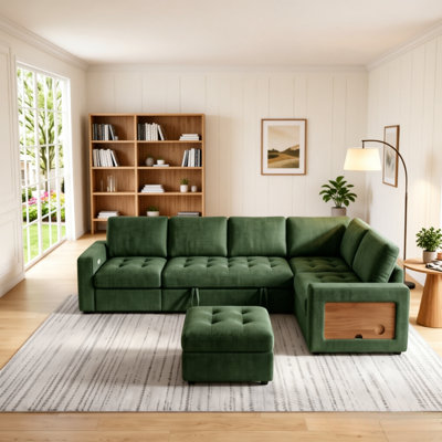 Canapé-lit d'angle 7 places en forme de L avec lit gigogne, dossier réglable, pouf, port USB, éclairage DEL et table d'appoint. Dimensions : 259 cm (102 pouces). Parfait pour le salon ou les petits espaces.