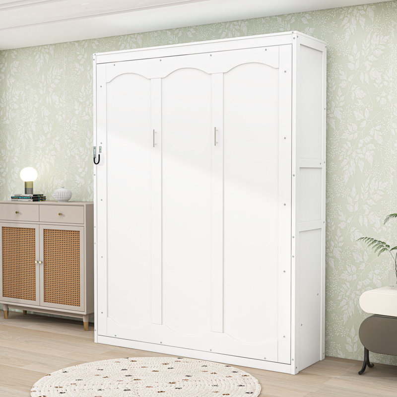 Murphy Bed Wall Bed With Shelves, White, Queen