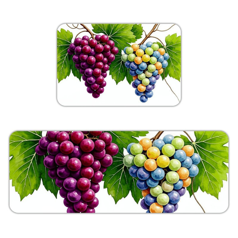 Ensemble de 2 tapis de sol en flanelle absorbante antidérapante à motif de raisin aquarelle, style ferme, pour cuisine et salle de bain.