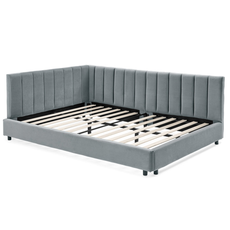 And Bed Frame, Full Size With Gray Velvet Upholstery Cozy / Comfortable Upholstered In, Gray