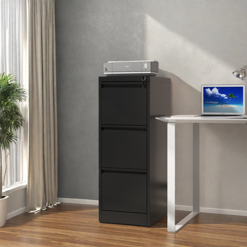14.96 " Wide 3 Vertical Filing Cabinet, Black