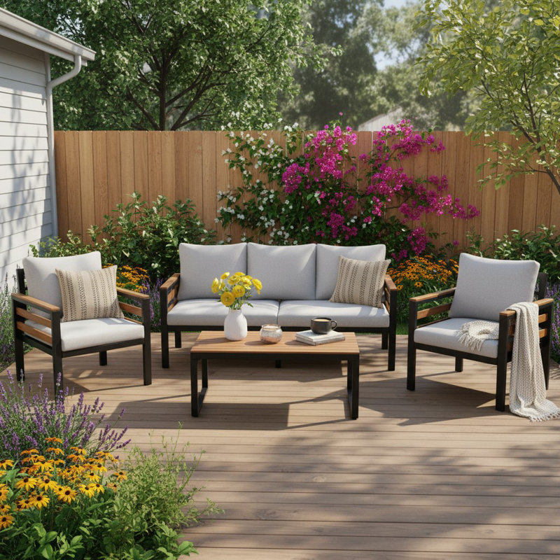 Ensemble de conversation de patio 4 pièces avec coussins, Beige