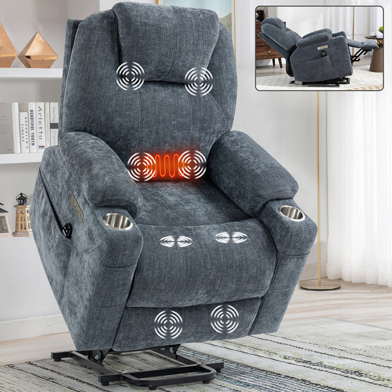 Fauteuil inclinable électrique en chenille avec chaleur et massage, Bleu