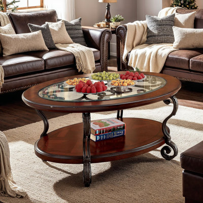 Brown Cherry Coffee Table with Glass Top
