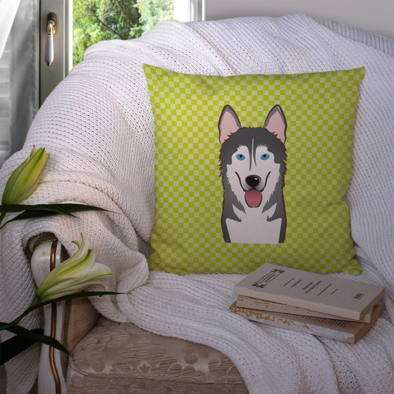 Coussin décoratif intérieur/extérieur effet velours alaskan malamute damier, H 14 po x l 14 po x P 4 po, Vert