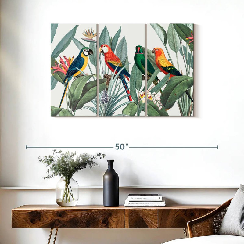 «Tropical Safari Parrots», reproduction d'art sur toile, H 24 po x l 38 po x P 1,25 po