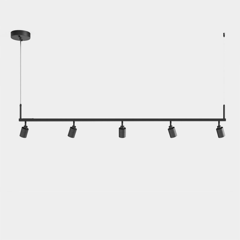 Luminaire suspendu 5 lumières Shura noir mat avec têtes rotatives, DEL intégrée, hauteur réglable, 3000 K, 1820 lumens