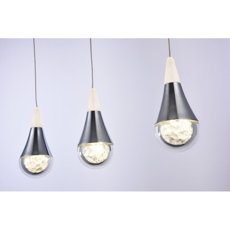 3 Light LED Chrome Teardrop Crystal Pendant