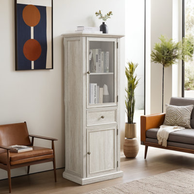 Minimalist Curio Cabinet With Glass Door, Shelves And Drawer,