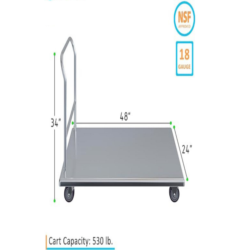 Chariot plateforme en acier inoxydable 24 po x 48 po x 32 po  