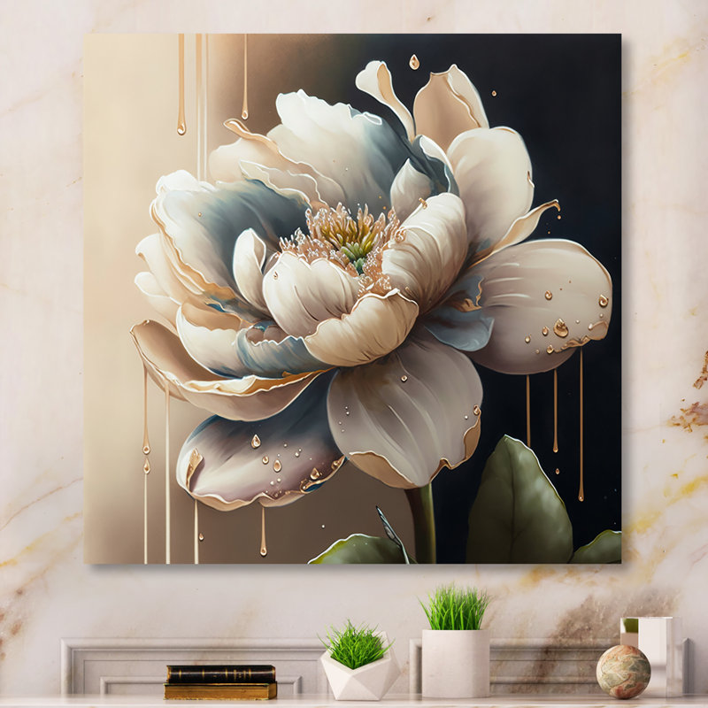 Crème fleur blanche - art mural floral, H 16 po x l 16 po x P 1 po, Toile tendue