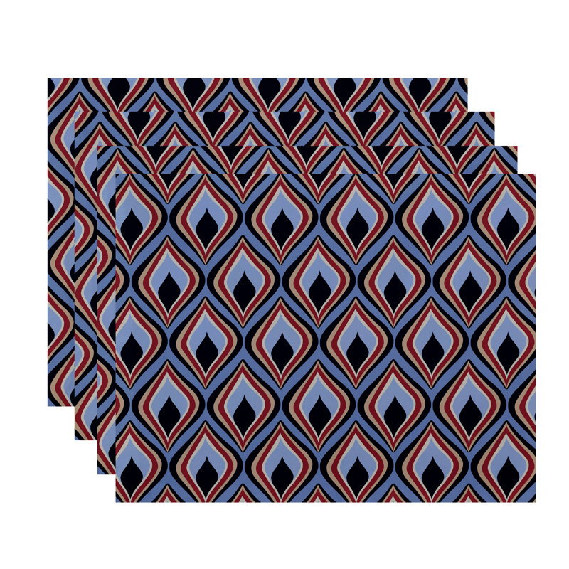 Ensemble de napperon 4 pièces Shivani, Bleu pâle / Marine