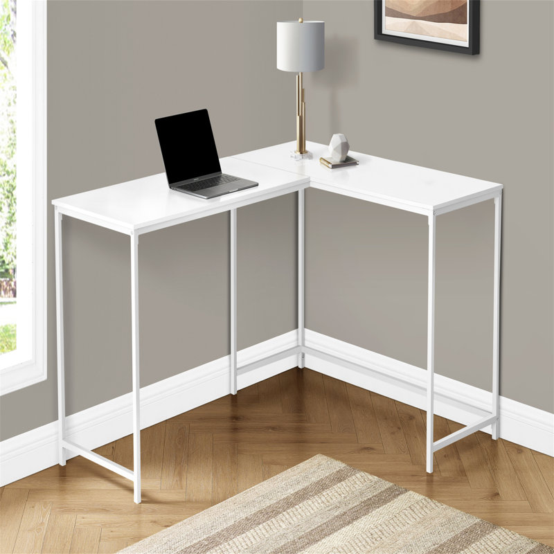 Bureau d'ordinateur, bureau personnel, coin, L 58 po, forme en L, travail, ordinateur portable, stratifié, métal, Blanc