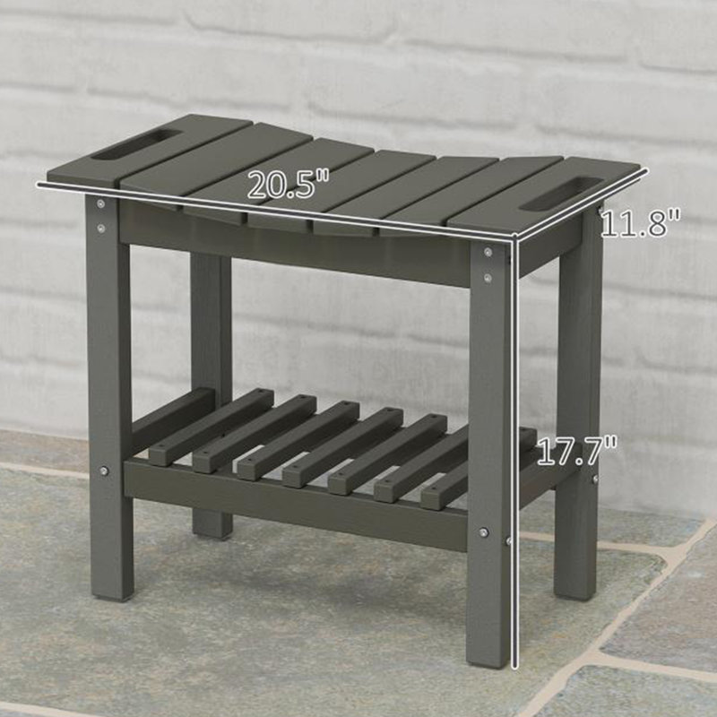 Indoor Outdoor HDPE Shower Bench with Handles Storage Shelf and Non-Slip Feet, Gray