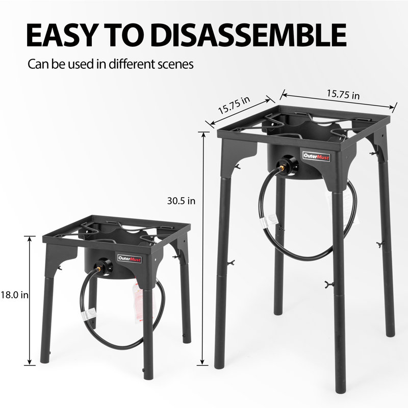 Brûleur d'extérieur simple au propane avec pieds réglables et régulateur 5 psi OuterMust